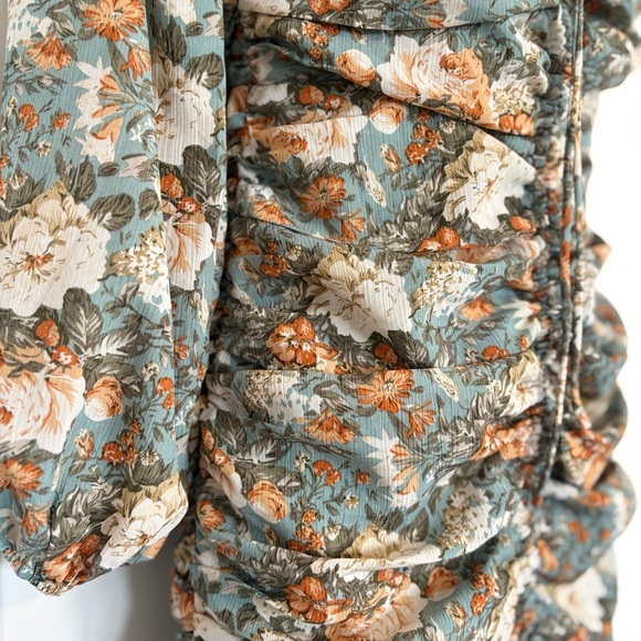 Hello‎ Molly Basque Sage Floral Ruched Mini Dress Size Small - Picture 7 of 14